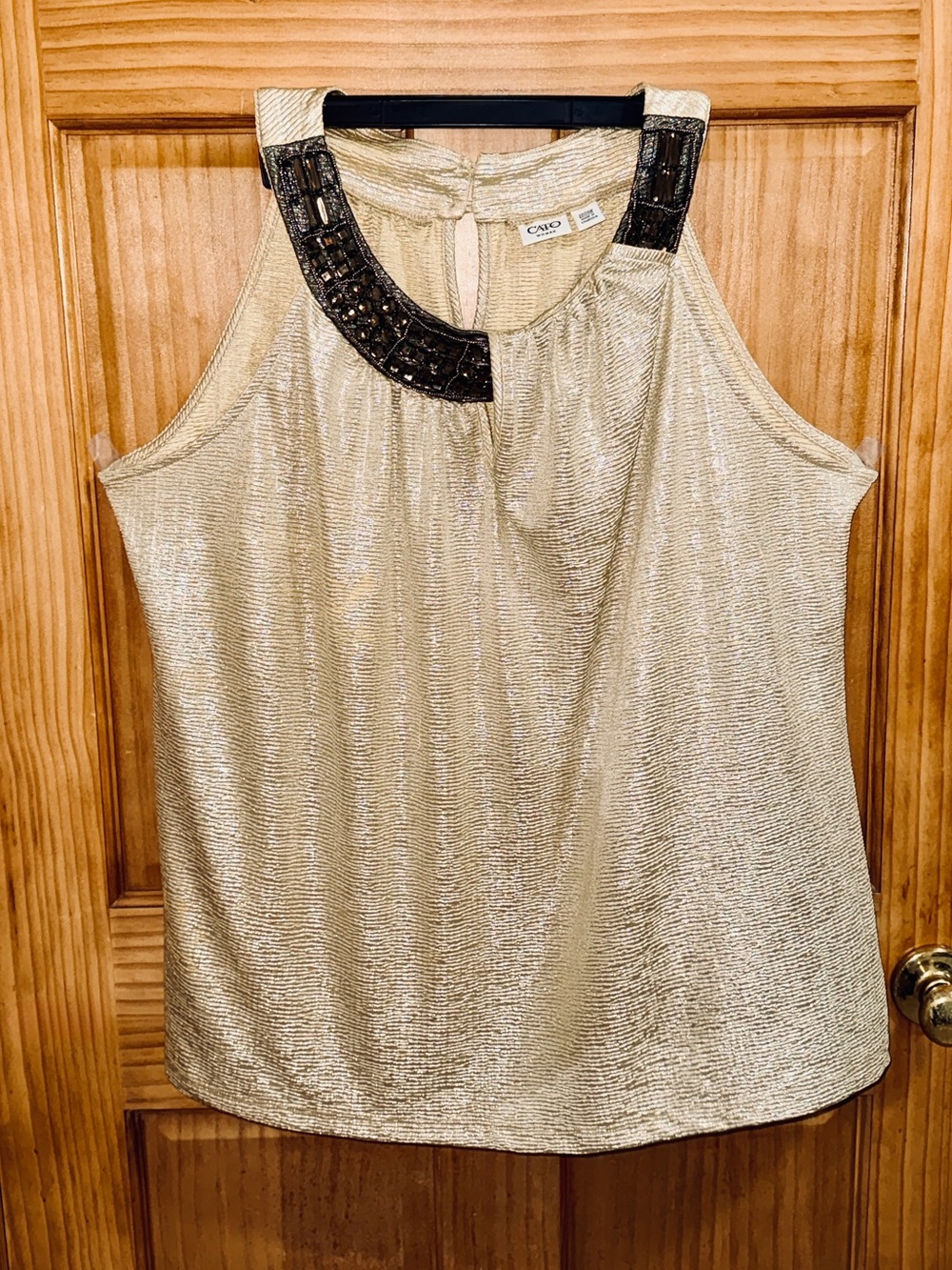 Cato Metallic Gold Beaded Halter Camisole